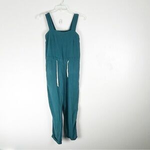 THE MAYBE COLLECTION 100% Teal Green Side Pockets Drawstring Waist Jumpsuit XS